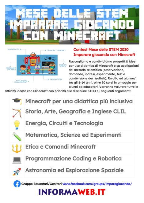 Locandina A3 Contest Mese delle STEM Imparare Giocando con Minecraft