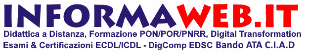Logo Informaweb 2024 Didattica a Distanza Formazione PON POR PNRR Digital Transformation Certificazioni ECDL ICDL DigComp EDSC CIAD Bando ATA